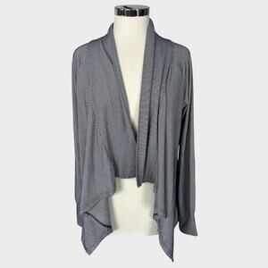 Hawthorne Small Open Front Navy Blue White Striped Cardigan Rayon Spandex